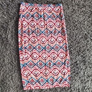Matty M Aztec Bright Pencil Pink Blue Stretch Comfort Womans Skirt Medium